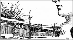Illustration of Wright's home, Taliesin, with representation of his partner, Mamah Borthwick, on the right.