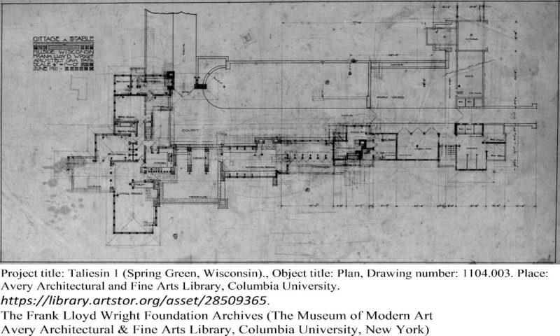 Floor plan of Taliesin. Drawing #1104.003. The Frank Lloyd Wright Foundation Archives (The Museum of Modern Art|Avery Architectural & Fine Arts Library, Columbia University, New York).