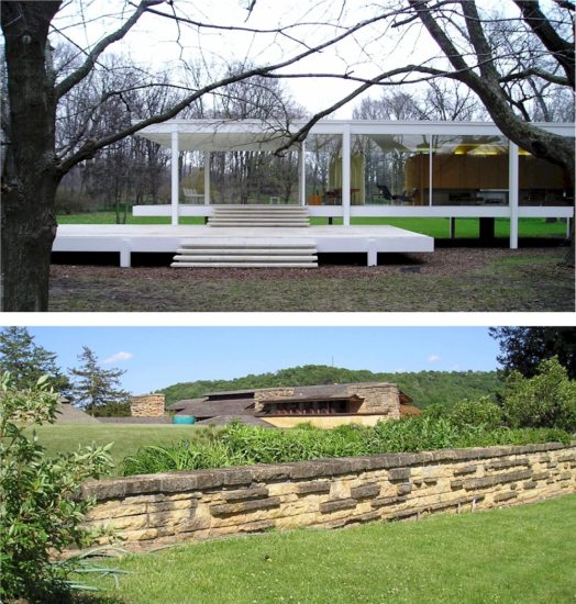 Mies van der Rohe Farnsworth House on top and part of Frank Lloyd Wright's Taliesin on bottom.