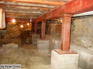 New posts and beams in crawlspace at Taliesin.