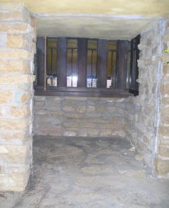 The stone alcove outside of Wright's Taliesin Drafting Studio.