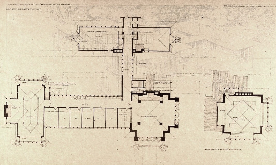 Hillside floor plan published in Ausgeführte Bauten und Entwürfe von Frank Lloyd Wright