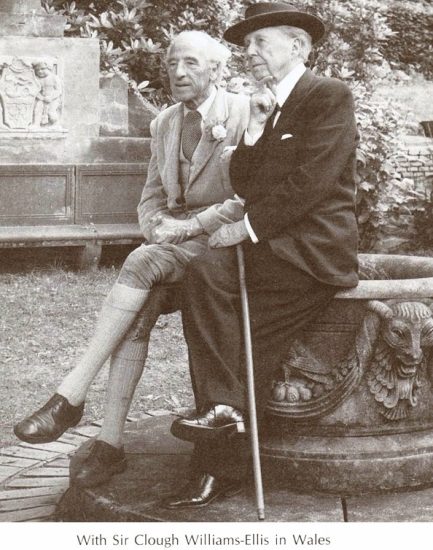 Black & white photograph of Wright in Wales next to Sir Clough Williams-Ellis