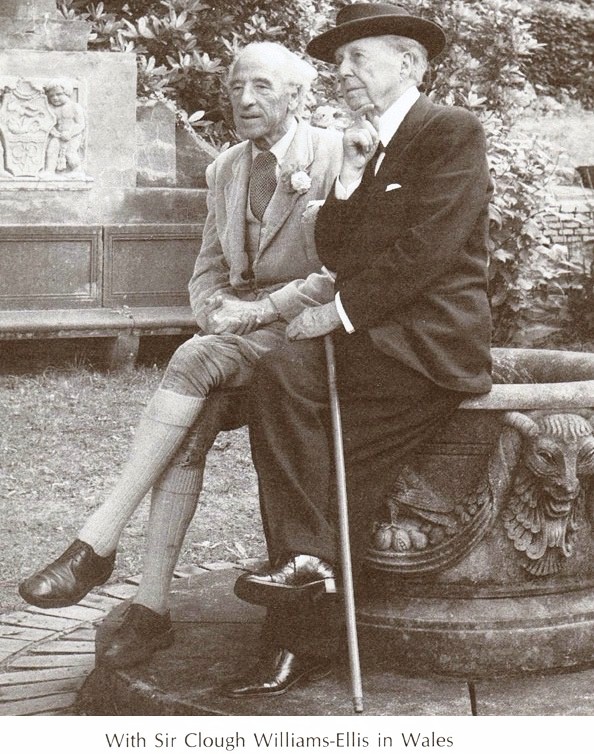 Black & white photograph of Wright in Wales next to Sir Clough Williams-Ellis