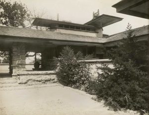 Looking north in Taliesin II forecourt. Photograph by Clarence Fuermann.