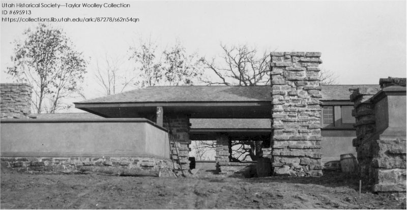 Photograph of Taliesin's porte-cochere seen in late fall/early spring
