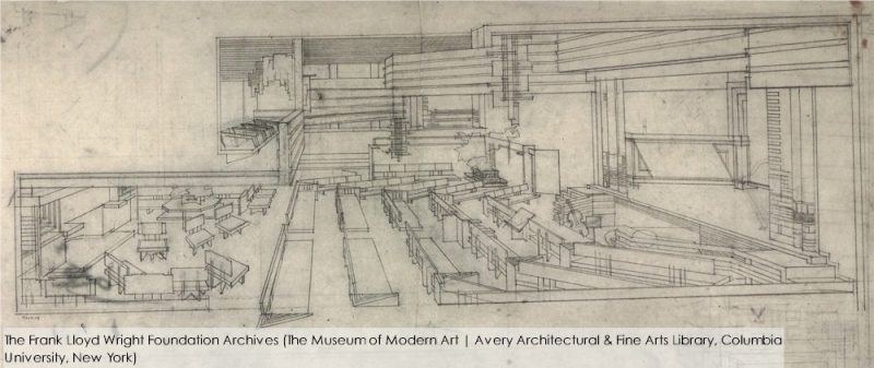 Drawing of Hillside Playhouse Theater from the Frank Lloyd Wright Foundation Archives.