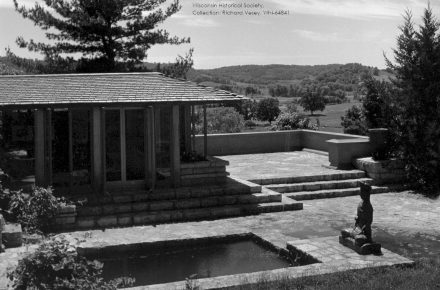Exterior Taliesin photograph by Richard Vesey from 1957. In the Wisconsin Historical Society - Vesey Collection.