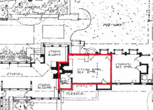 Part of the Taliesin II floor plan executed in 1924. Archival number 1403.023