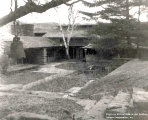 Black and white photograph from Taliesin's Hill Crown to its Living Quarters. April 1953