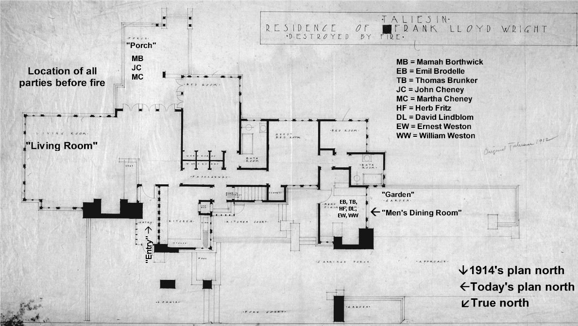 Taliesin floor plan after the 1914 fire.