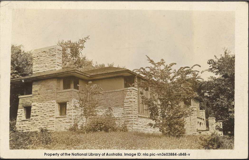 Looking northeast at the Hillside Home School building by Frank Lloyd Wright
