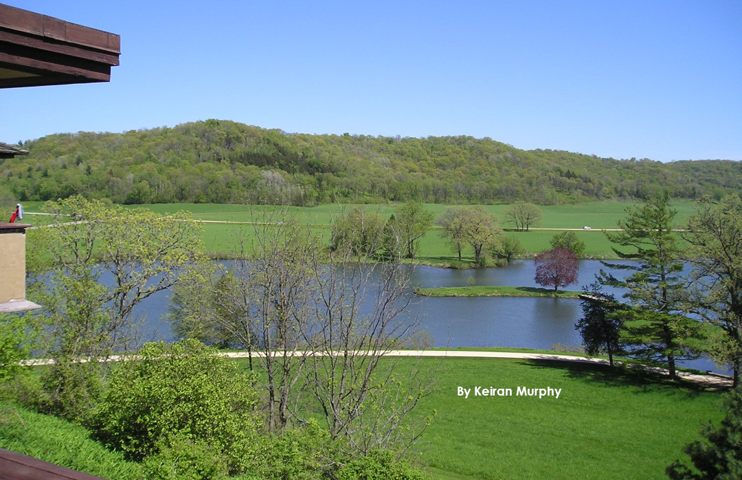 Taliesin pond and landscape in May. Photo by Keiran Murphy.