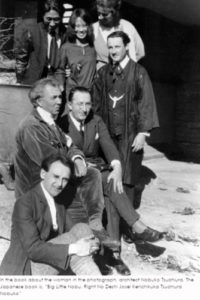 Frank Lloyd Wright with draftsmen outside of Taliesin.
