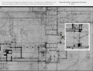 Crop of floor plan showing Frank Lloyd Wright's home and studio, Taliesin.