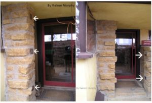 Photograph showing two wooden details at Frank Lloyd Wright's home Taliesin. The details indicate a change at the building.