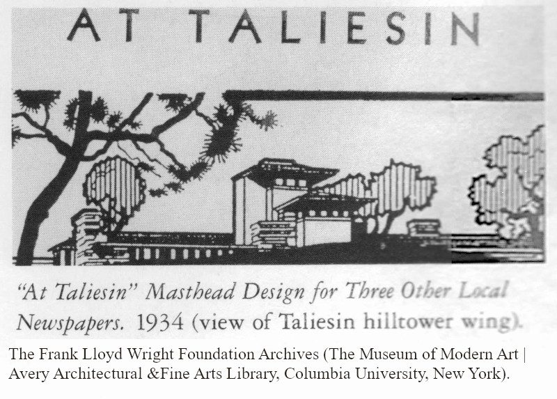 Black and white graphic of the Hill Tower at Frank Lloyd Wright's Taliesin.