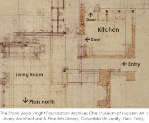 Floor plan of Taliesin's living room executed by Frank Lloyd Wright. Drawing number 2501.001, so may be the first drawing did of his house following the April 1925 fire. The Frank Lloyd Wright Foundation Archives (The Museum of Modern Art | Avery Architectural and Fine Arts Library, Columbia University, New York).