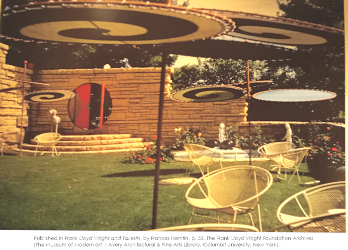 Taken in summer, photograph looking (plan) east in "Mrs. Wright's Garden". Taken 1961-1969. The Frank Lloyd Wright Foundation Archives (The Museum of Modern Art | Avery Architectural and Fine Arts Library, Columbia University, New York).