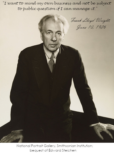 Photograph of Frank Lloyd Wright by Edward Steichen, Bequest of Edward Steichen. Located in the National Portrait Gallery, Smithsonian Institution